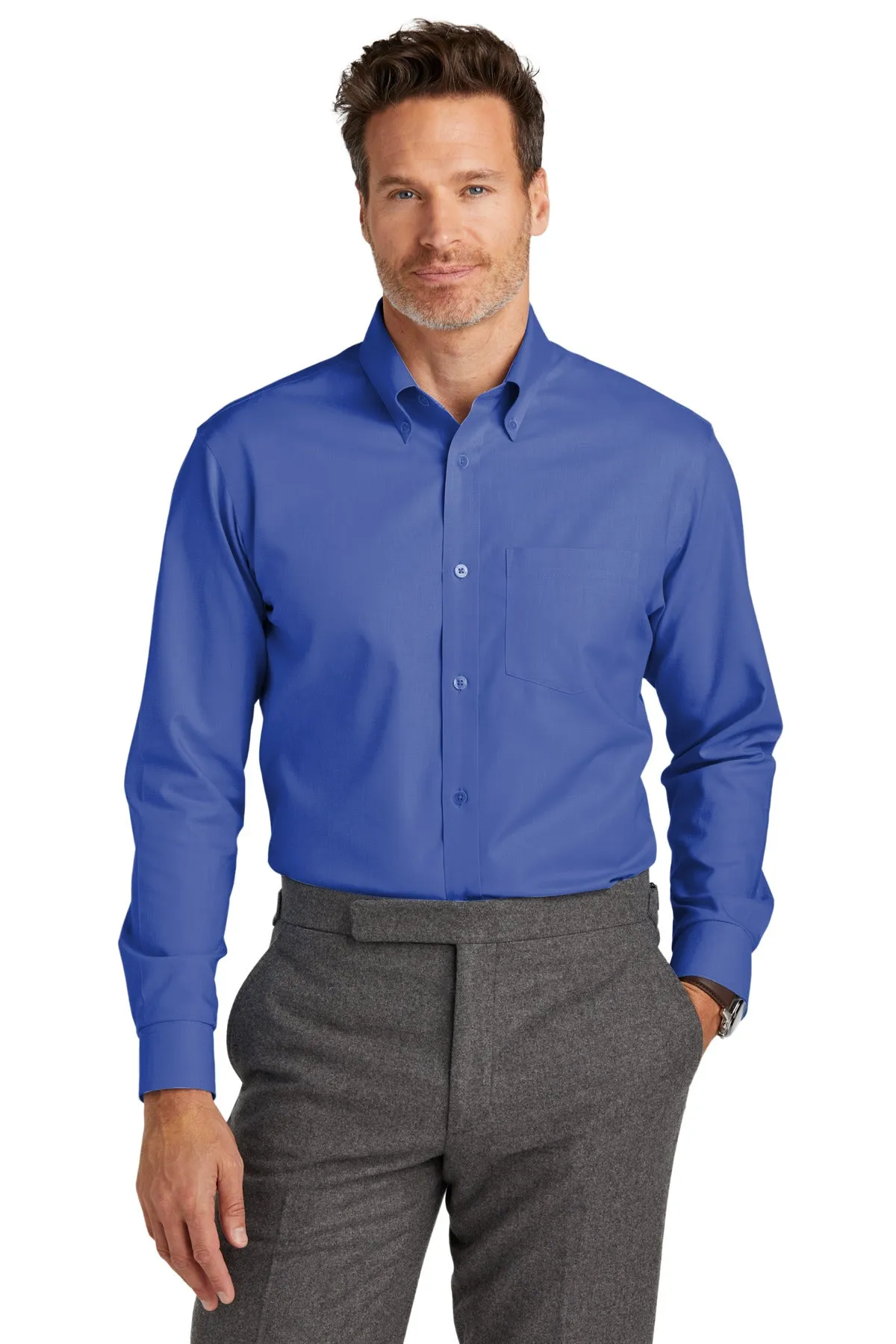 Brooks Brothers Wrinkle-Free Stretch Nailhead Shirt BB18002 Cobalt Blue