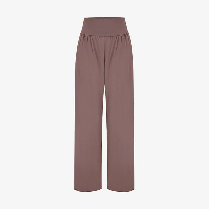 Buddha Stones Casual Loose Tie-down Hem Plain High Waist Women's Leica Pants With Pockets
