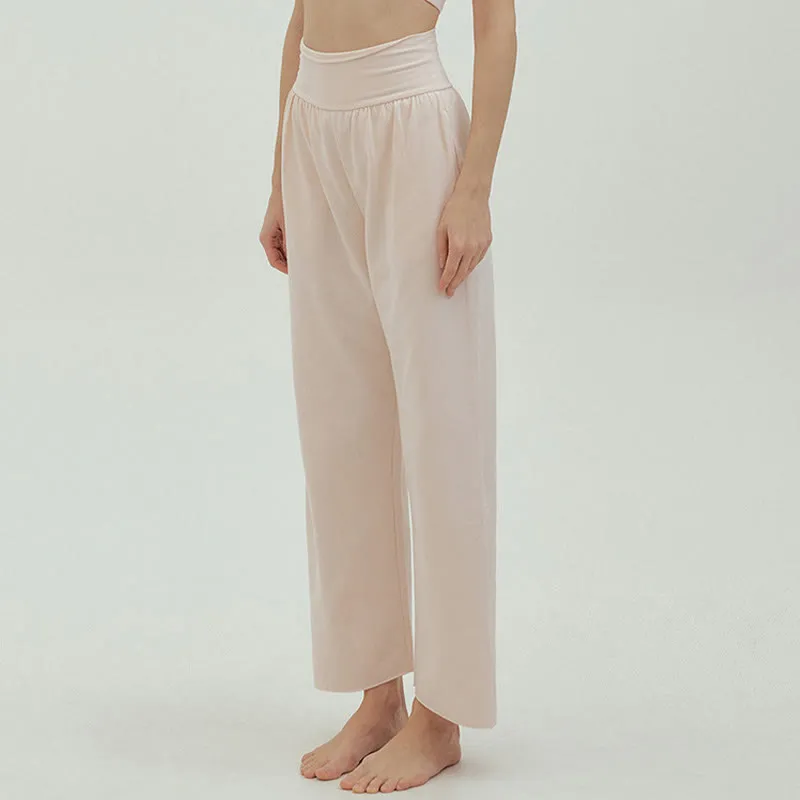Buddha Stones Casual Loose Tie-down Hem Plain High Waist Women's Leica Pants With Pockets