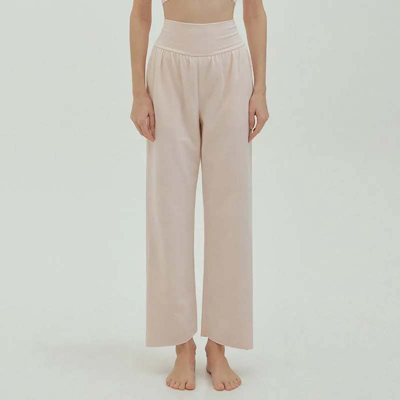 Buddha Stones Casual Loose Tie-down Hem Plain High Waist Women's Leica Pants With Pockets