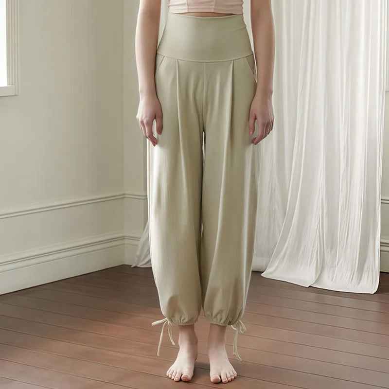 Buddha Stones Casual Plain Drawstring Hems Women's Leica Pants With Pockets