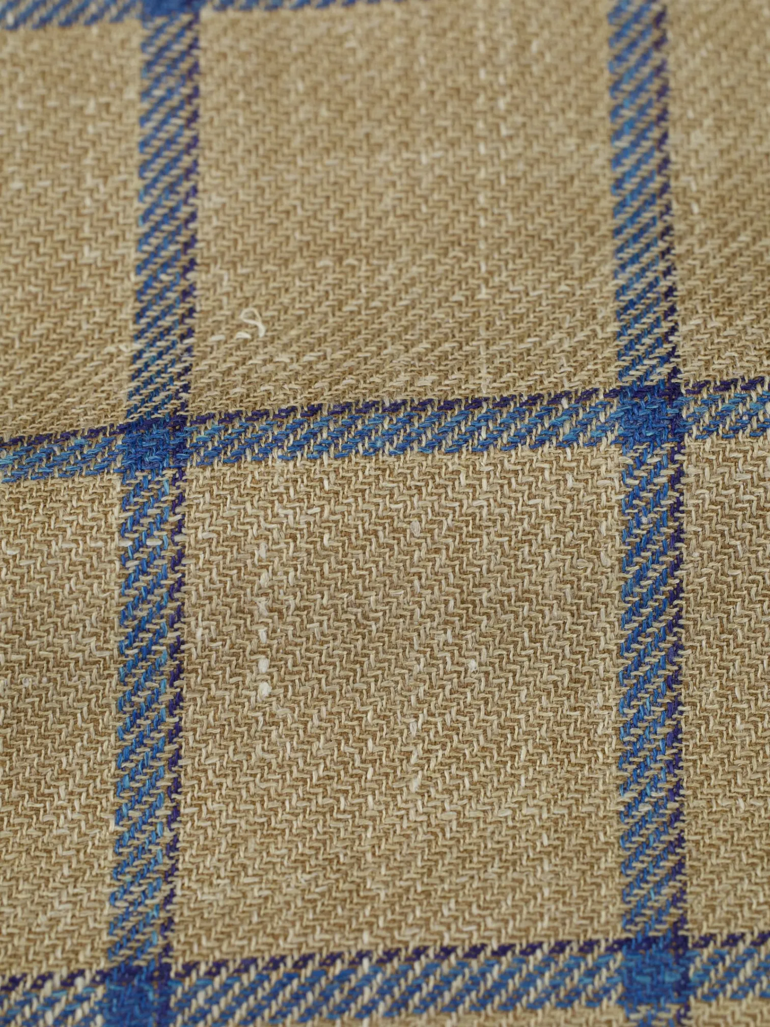 Caruso Beige & Blue Wool, Silk & Linen Windowpane Boheme Jacket