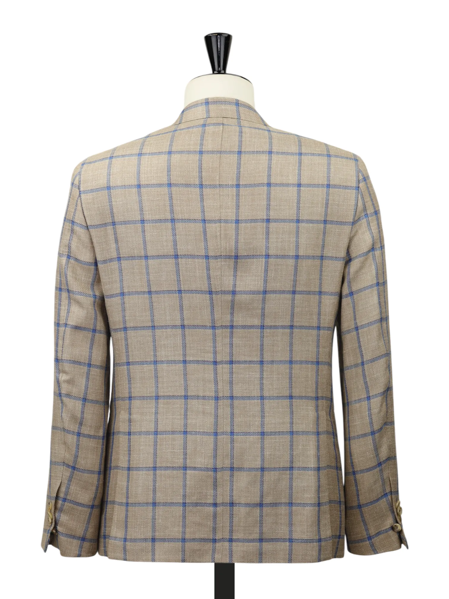 Caruso Beige & Blue Wool, Silk & Linen Windowpane Boheme Jacket