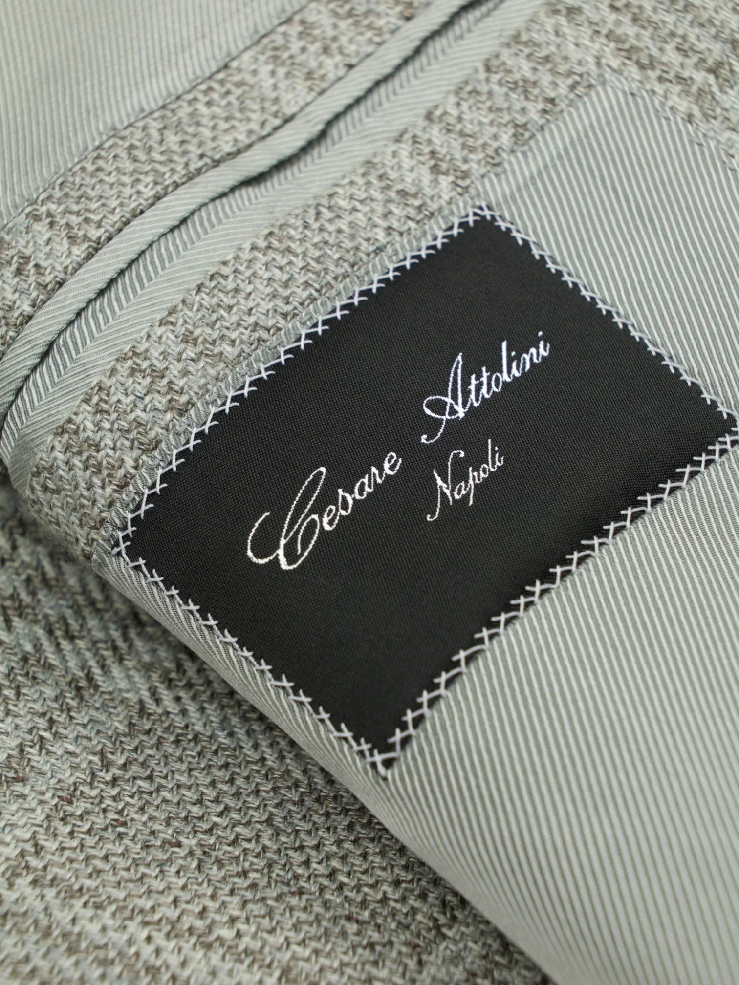 Cesare Attolini Taupe Wool, Silk & Linen Prince of Wales Jacket