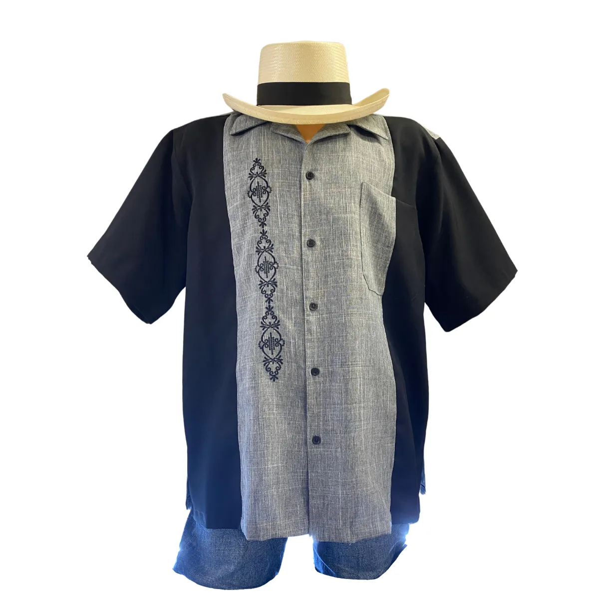 Charcoal w/ Black Cuban Shirt Collar Guayabera