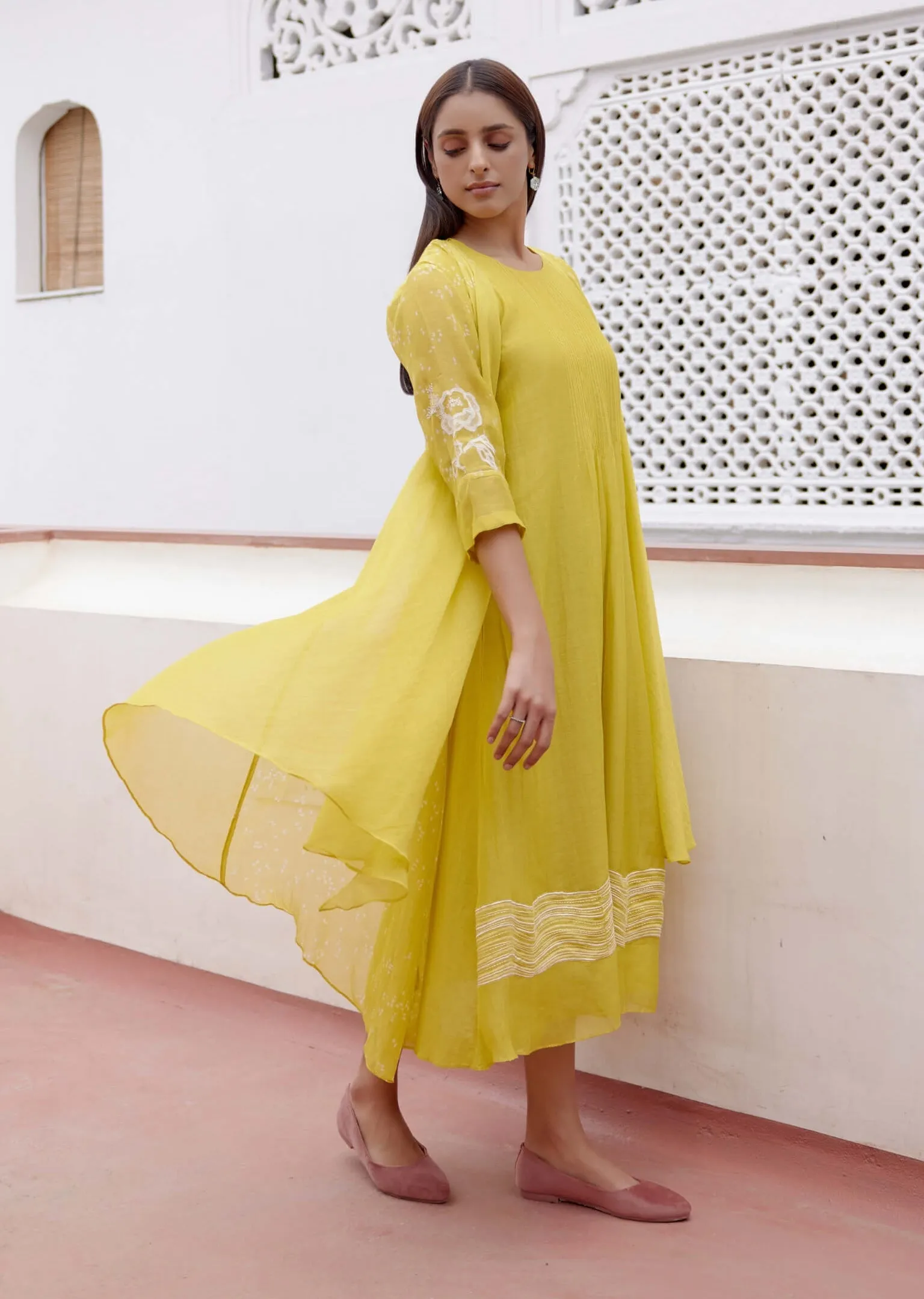 Citrine yellow applique jacket dress