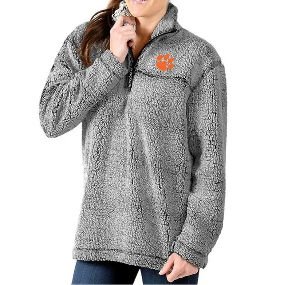 Clemson Tigers Quarter Zip Sherpa Super Soft Fleece Pullover Jacket Size Small