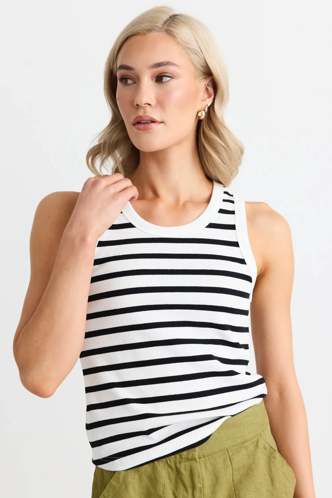Cobble Cutaway Tank White Black Stripe