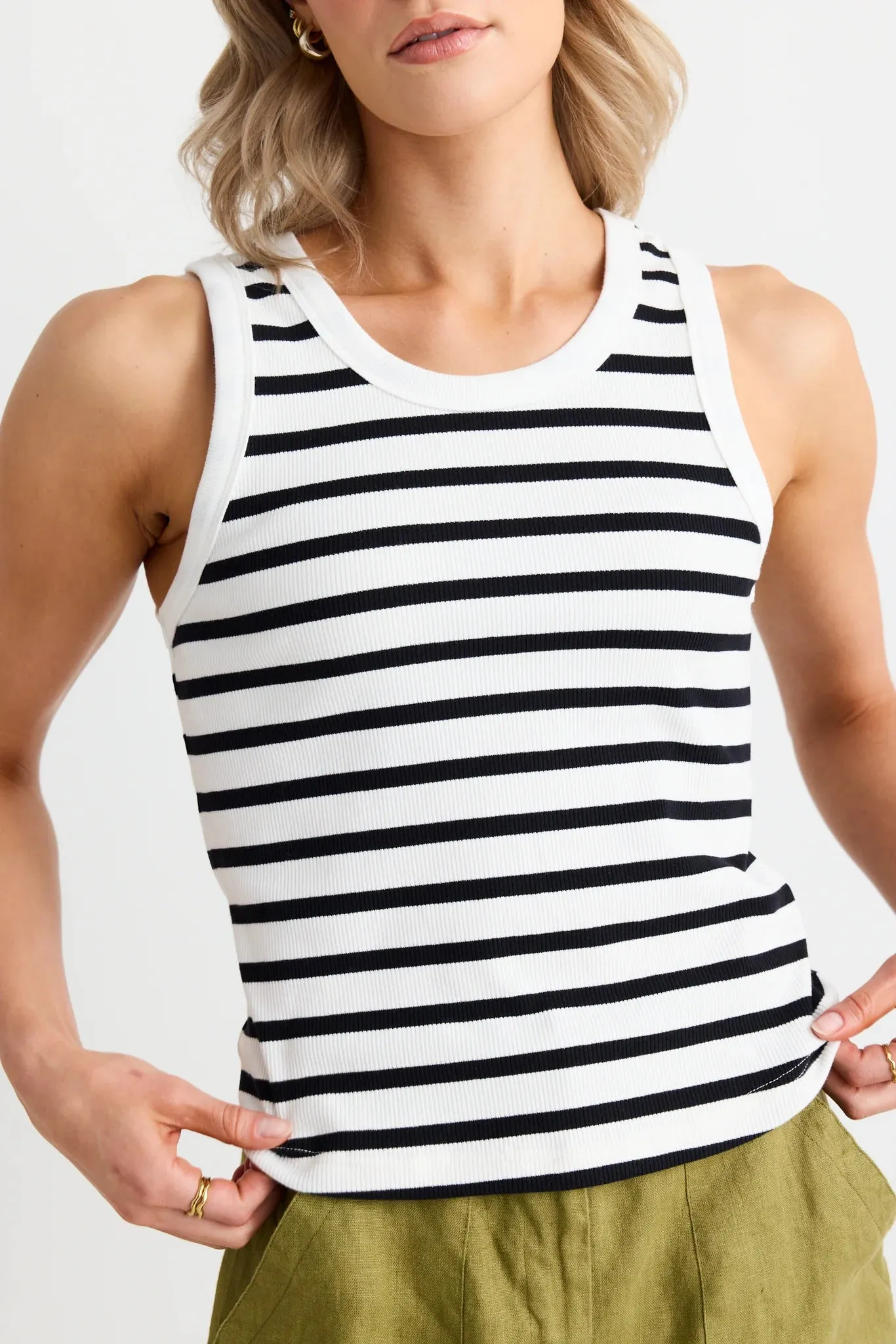 Cobble Cutaway Tank White Black Stripe