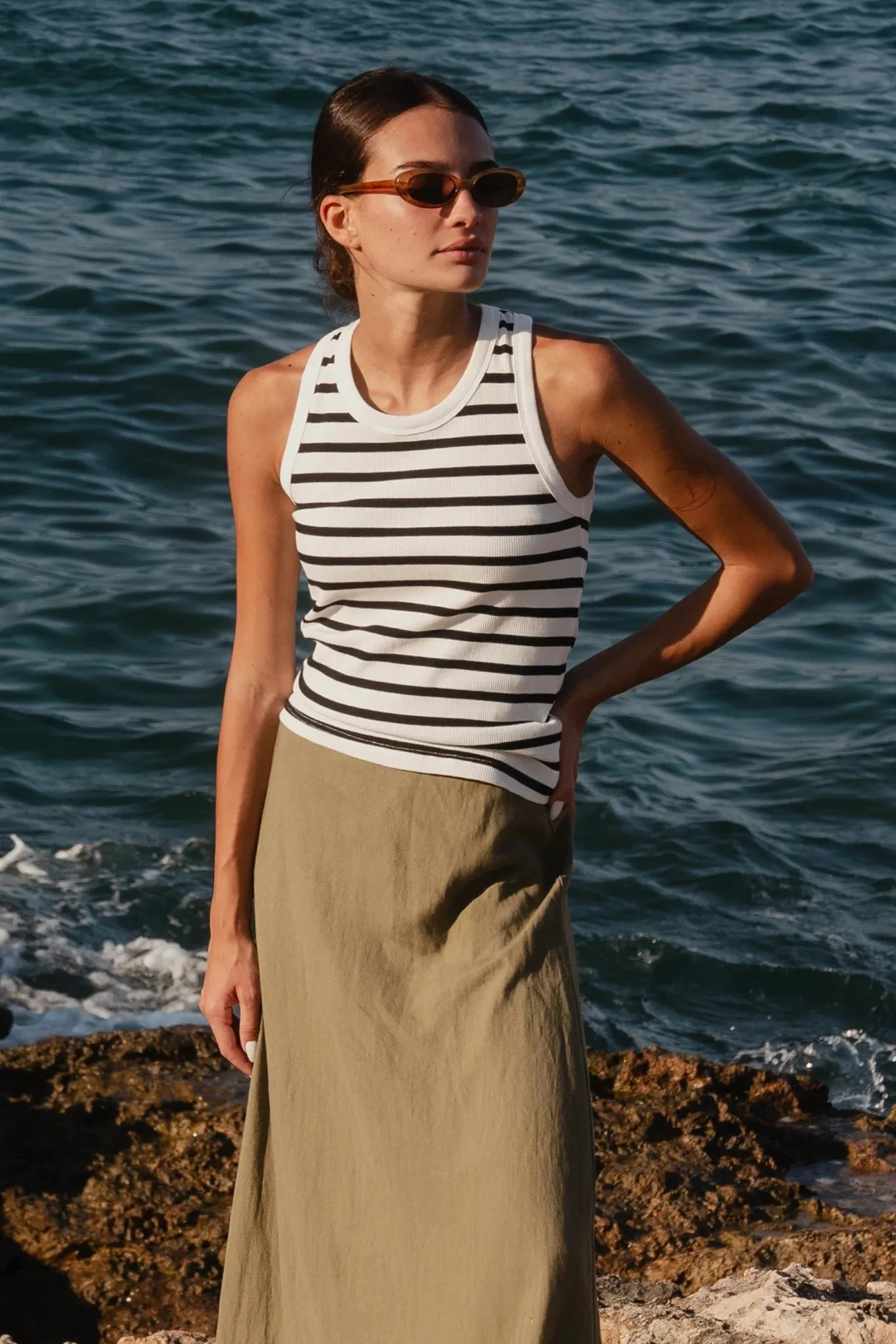 Cobble Cutaway Tank White Black Stripe