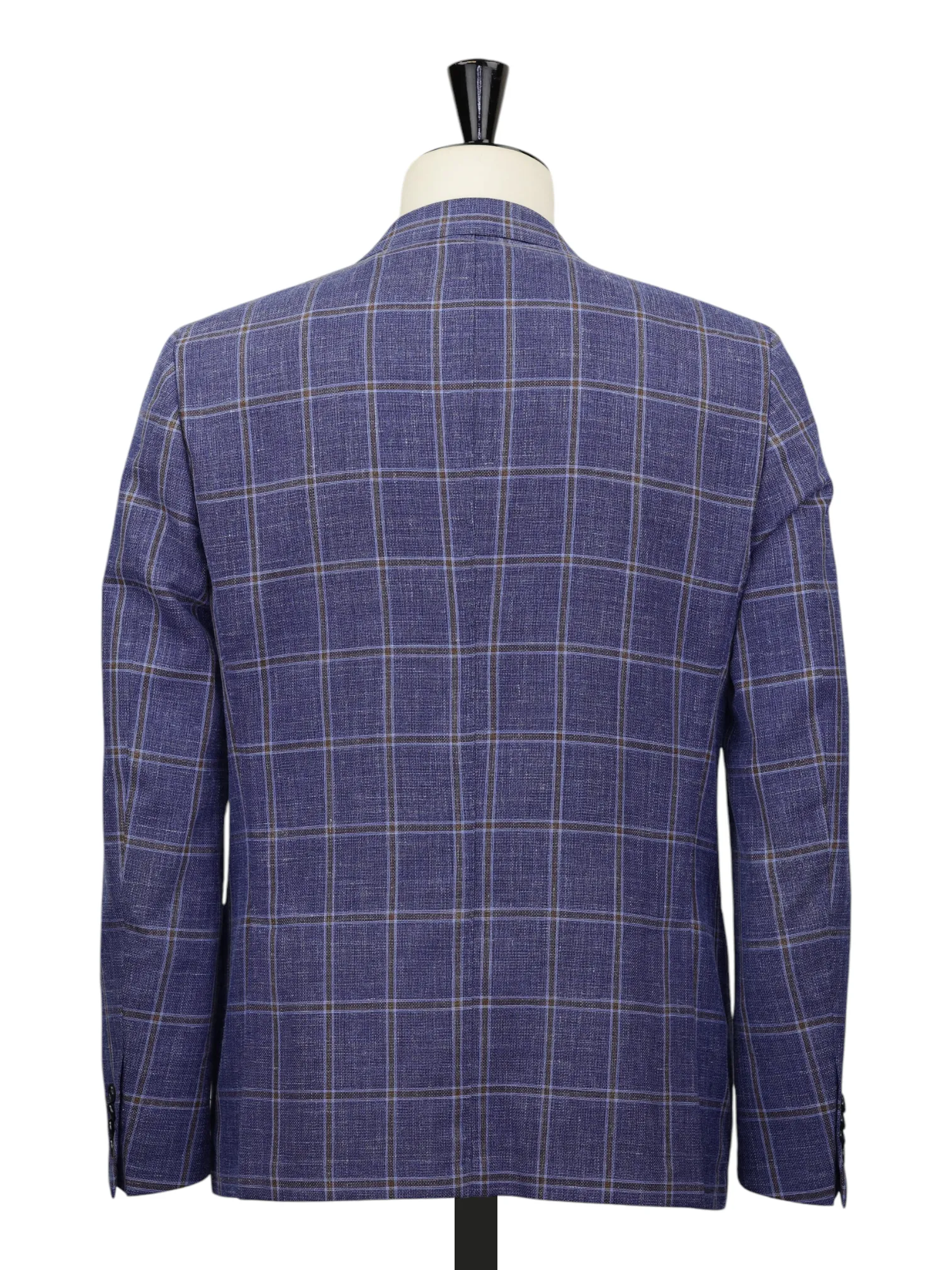 Corneliani Denim Blue & Light Brown Wool, Silk & Linen Windowpane Jacket