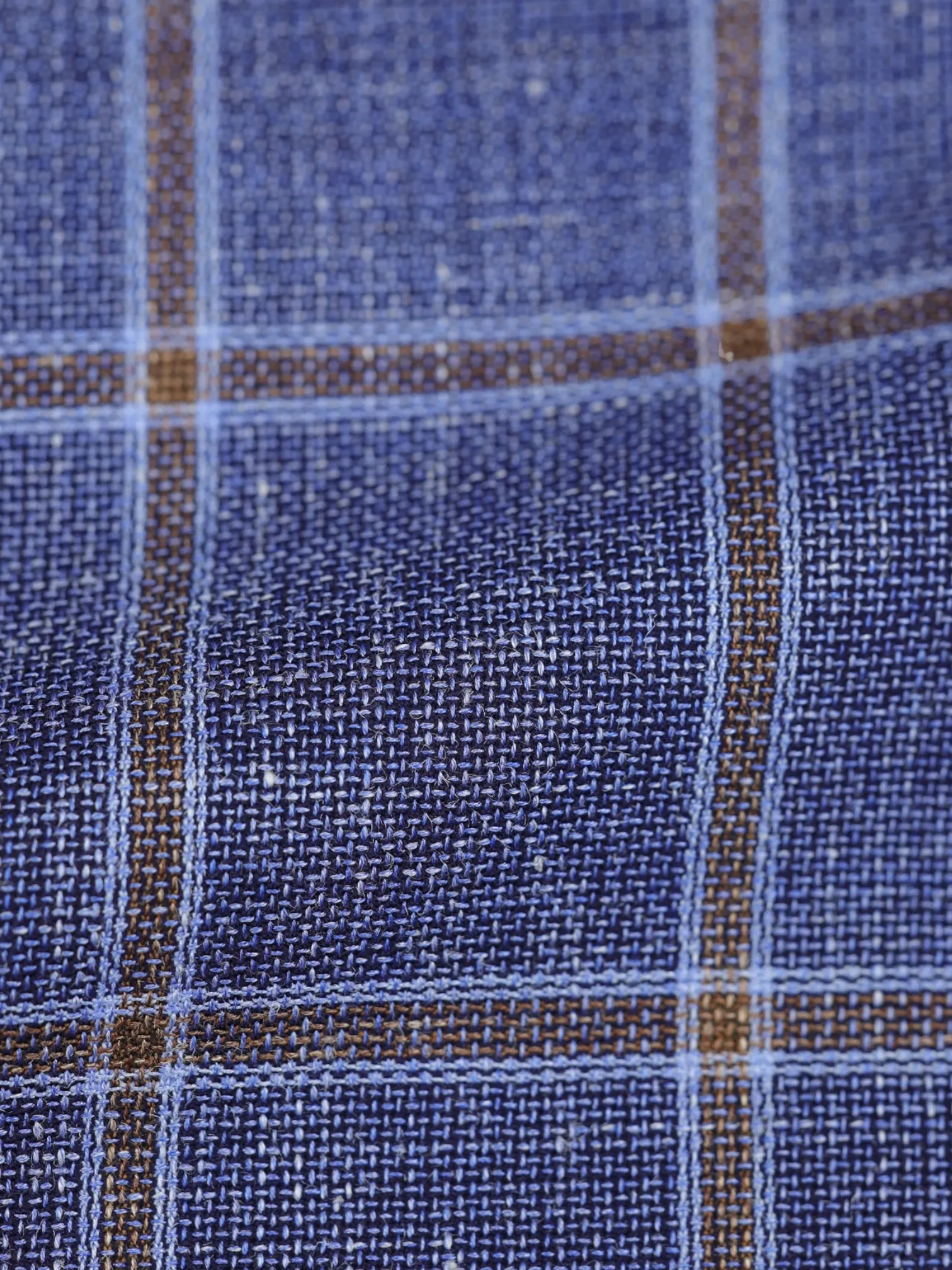 Corneliani Denim Blue & Light Brown Wool, Silk & Linen Windowpane Jacket