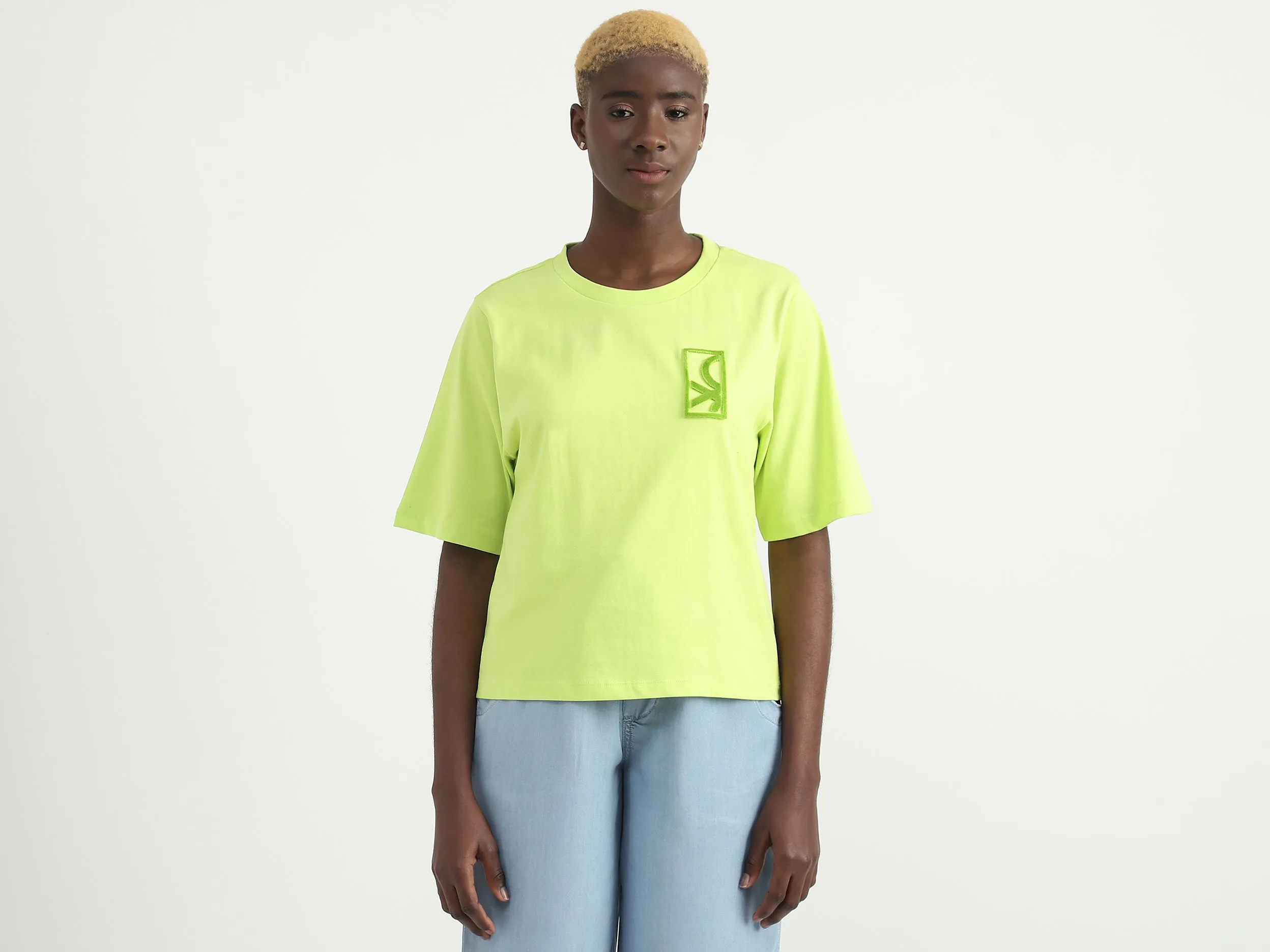 Cotton Solid Round Neck Women T-shirts