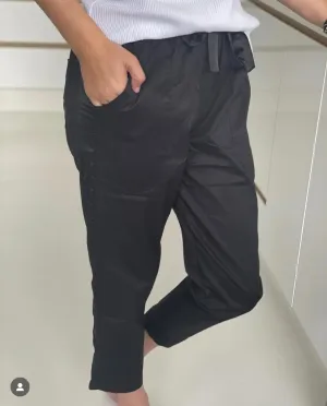 Cotton Twill w Satin Stripe Pant - Black