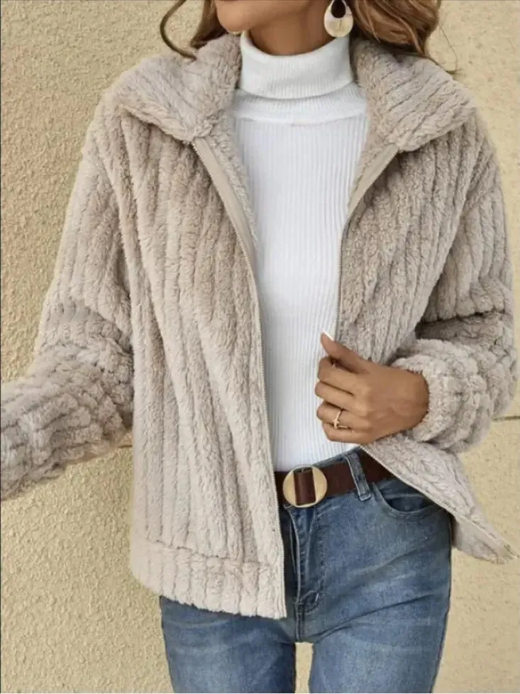 Cozy Fleece Lapel Cropped Jacket