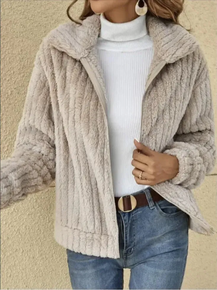 Cozy Fleece Lapel Cropped Jacket