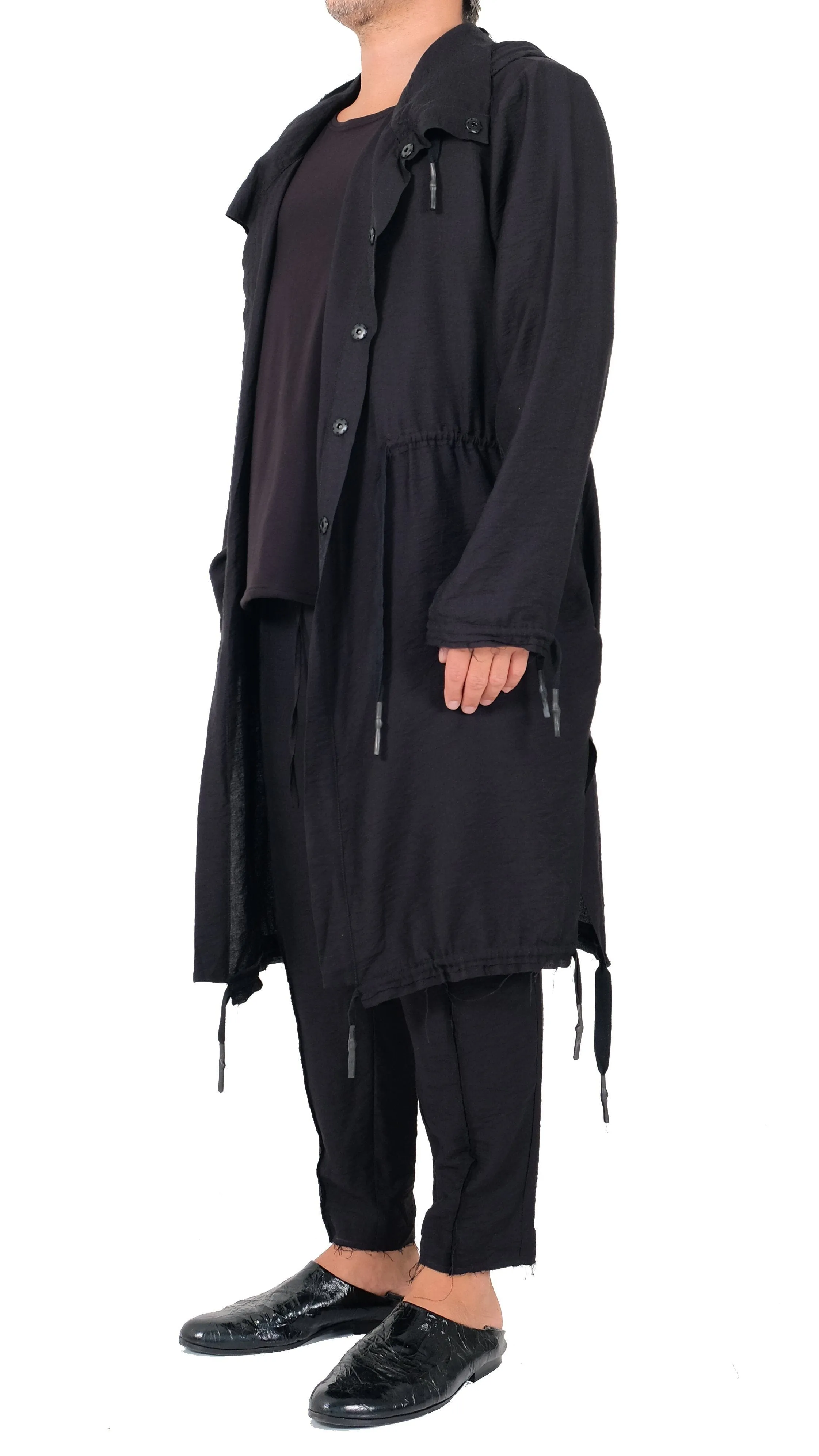 Creased Cotton Jacket with Hood