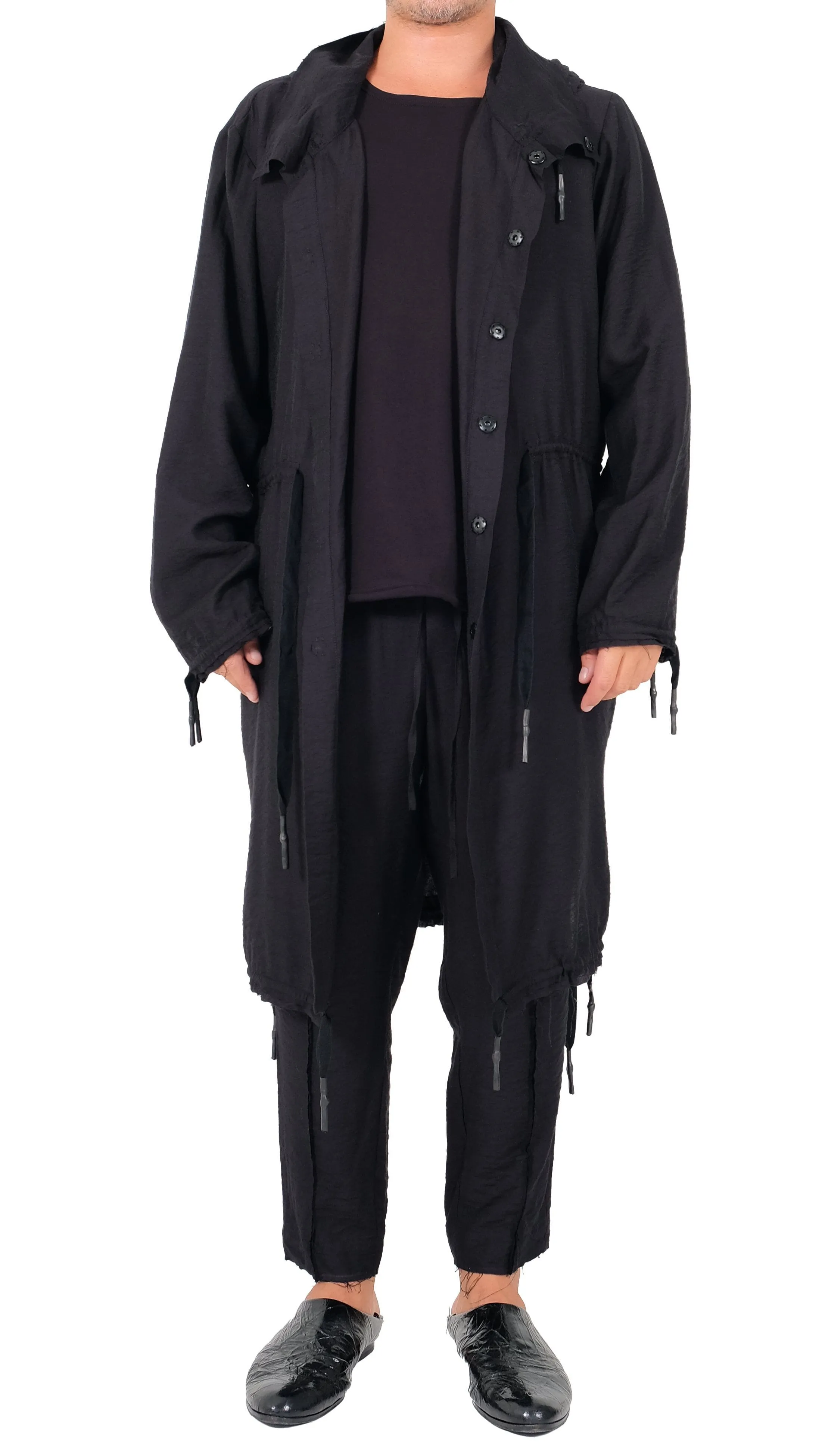 Creased Cotton Jacket with Hood