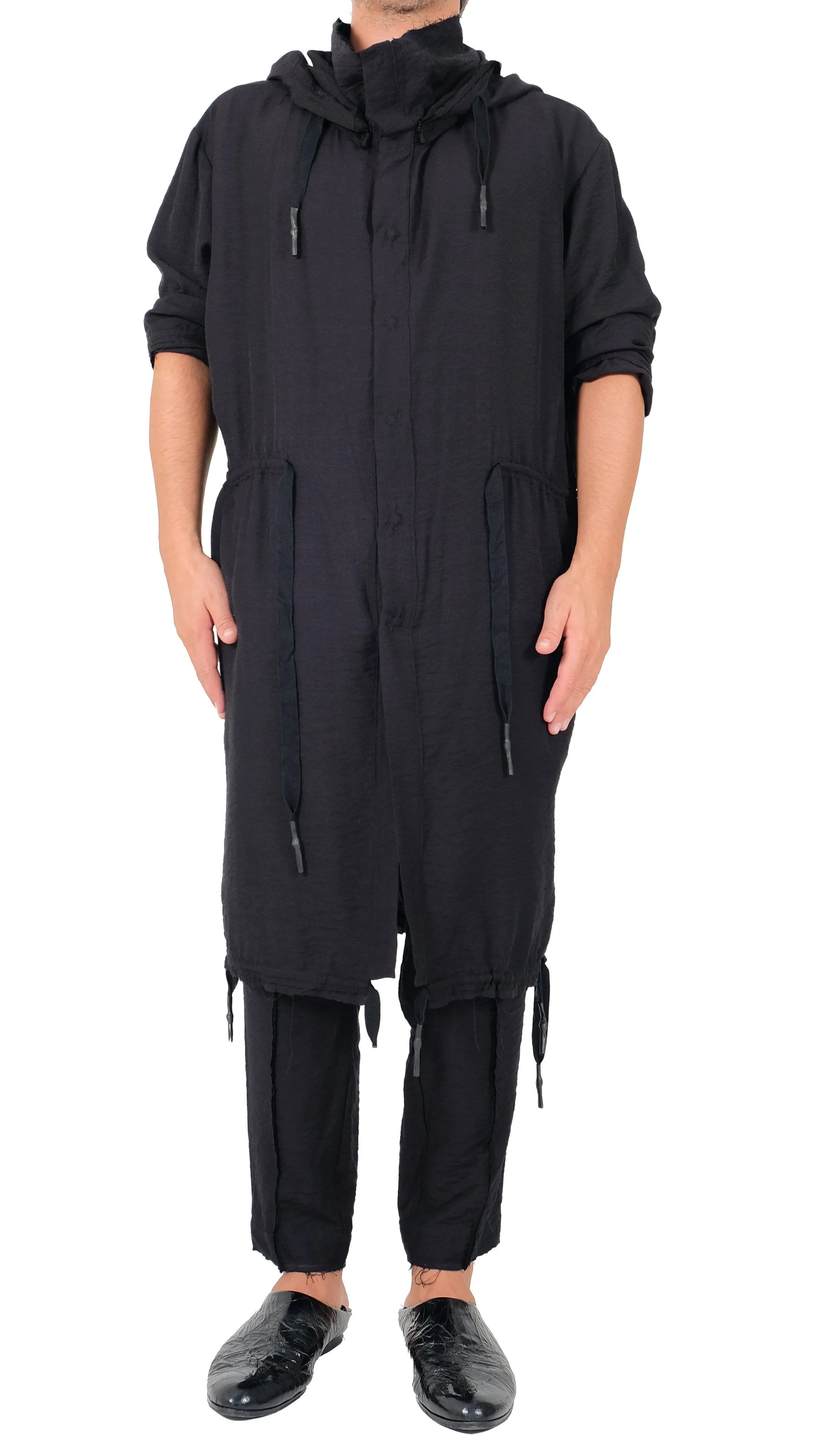 Creased Cotton Jacket with Hood