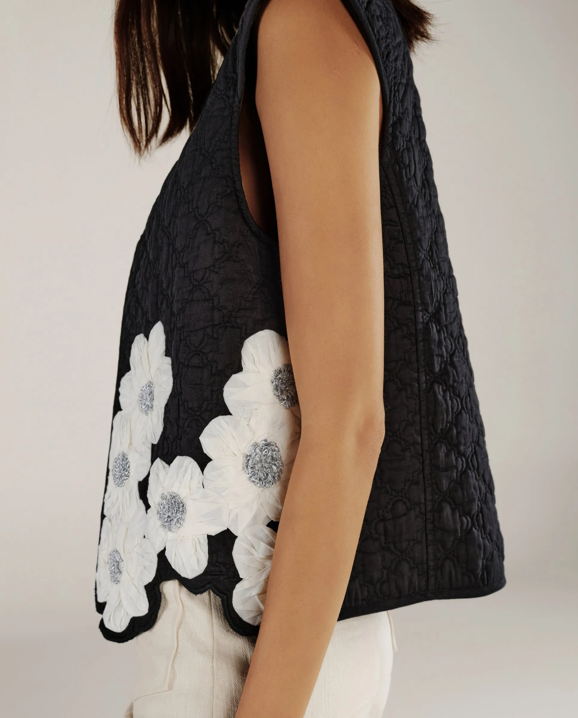 CRISTINA | Black Flower Cotton Vest