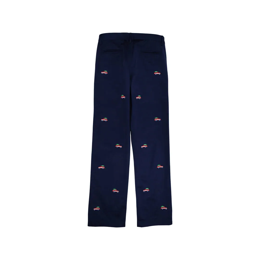 Critter Prep School Pants (Twill), Nantucket Navy with Woody Jeeps Embroidery