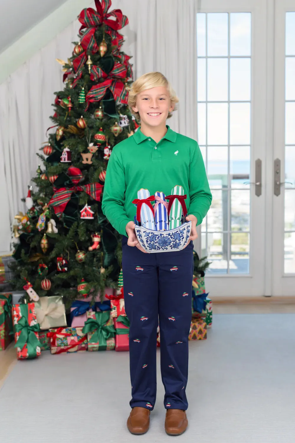 Critter Prep School Pants (Twill), Nantucket Navy with Woody Jeeps Embroidery