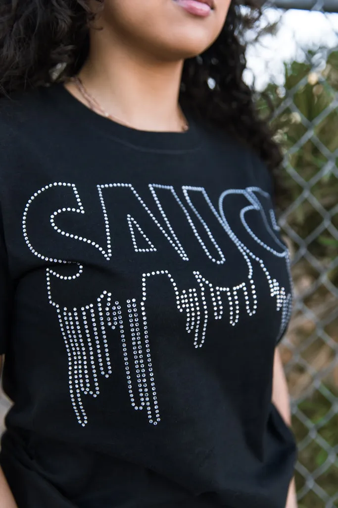Crystal Clear Rhinestone Outline Sauce | Black Tee