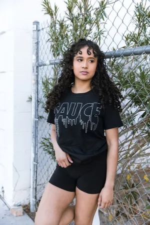 Crystal Clear Rhinestone Outline Sauce | Black Tee