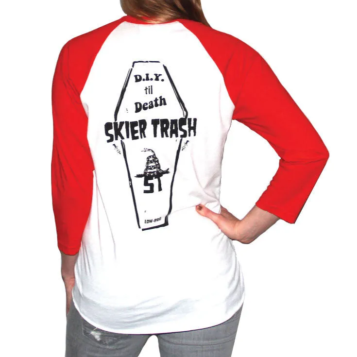 D.I.Y. TIL DEATH™ COFFIN RAGLAN TEE - WHITE/RED