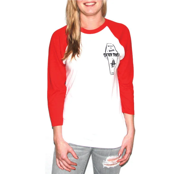 D.I.Y. TIL DEATH™ COFFIN RAGLAN TEE - WHITE/RED