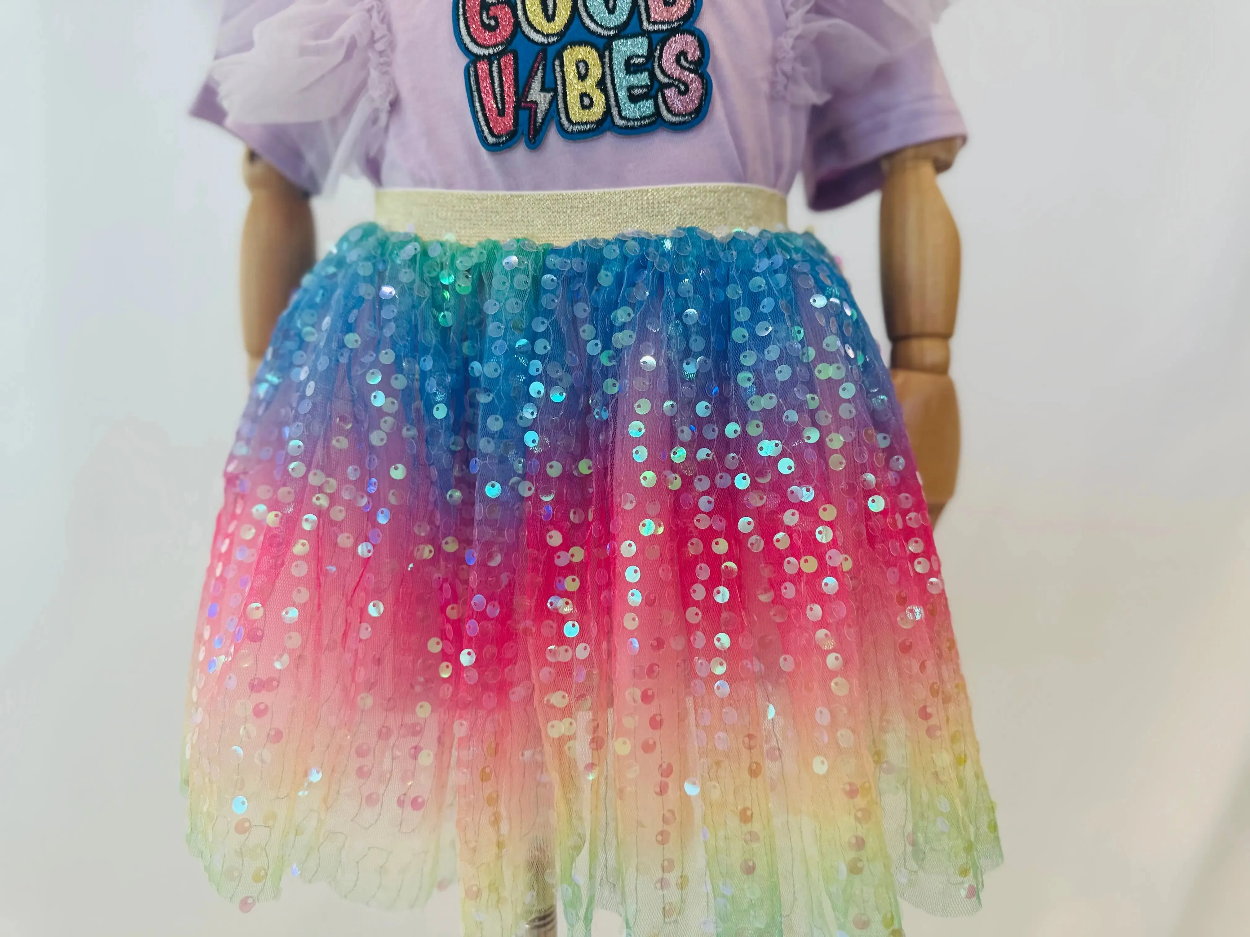 Dreamy Sequin Rainbow Tulle  Skirt