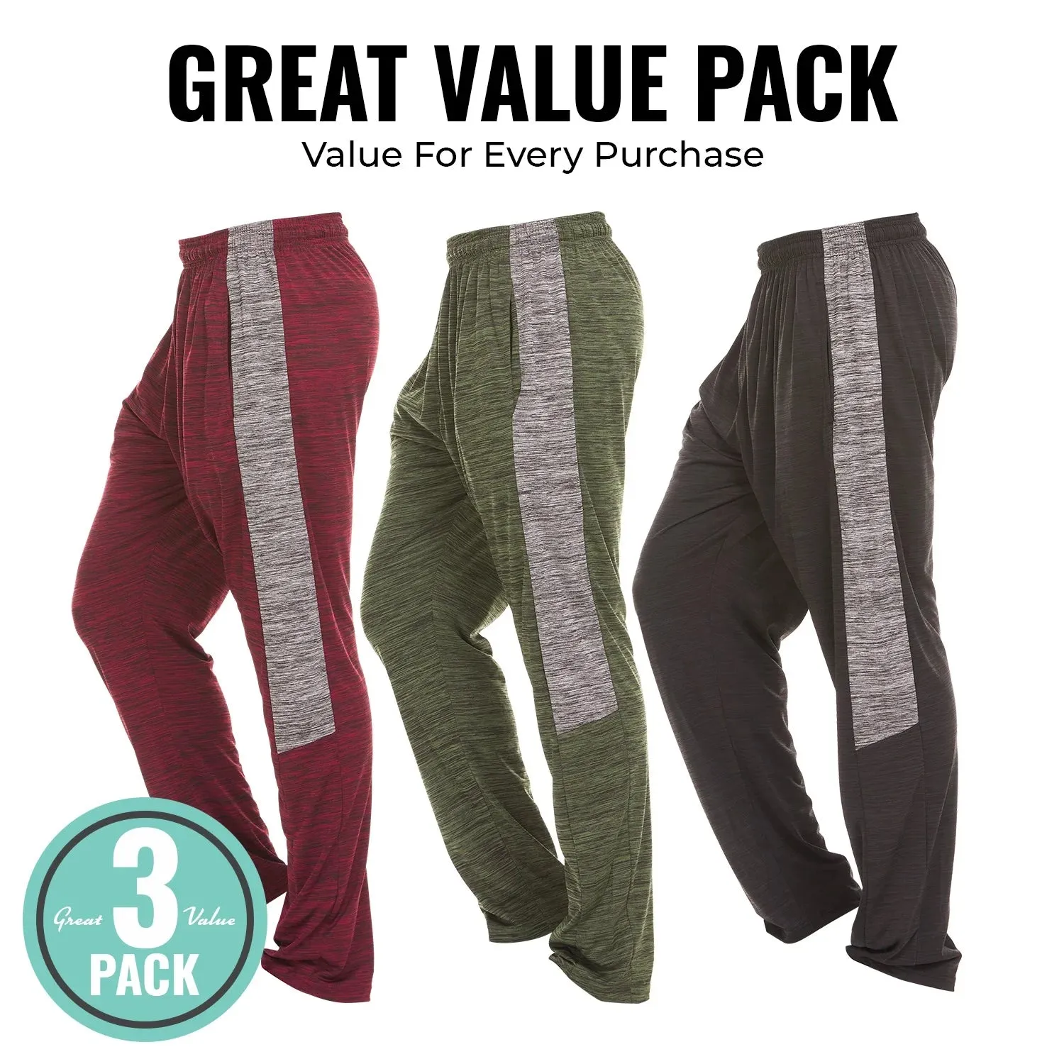 Dri-Fit Pant 3 Pack-Moisture Wicking, High Performance, Comfy Spandex-Poly Blend (Up to Size 3XL)