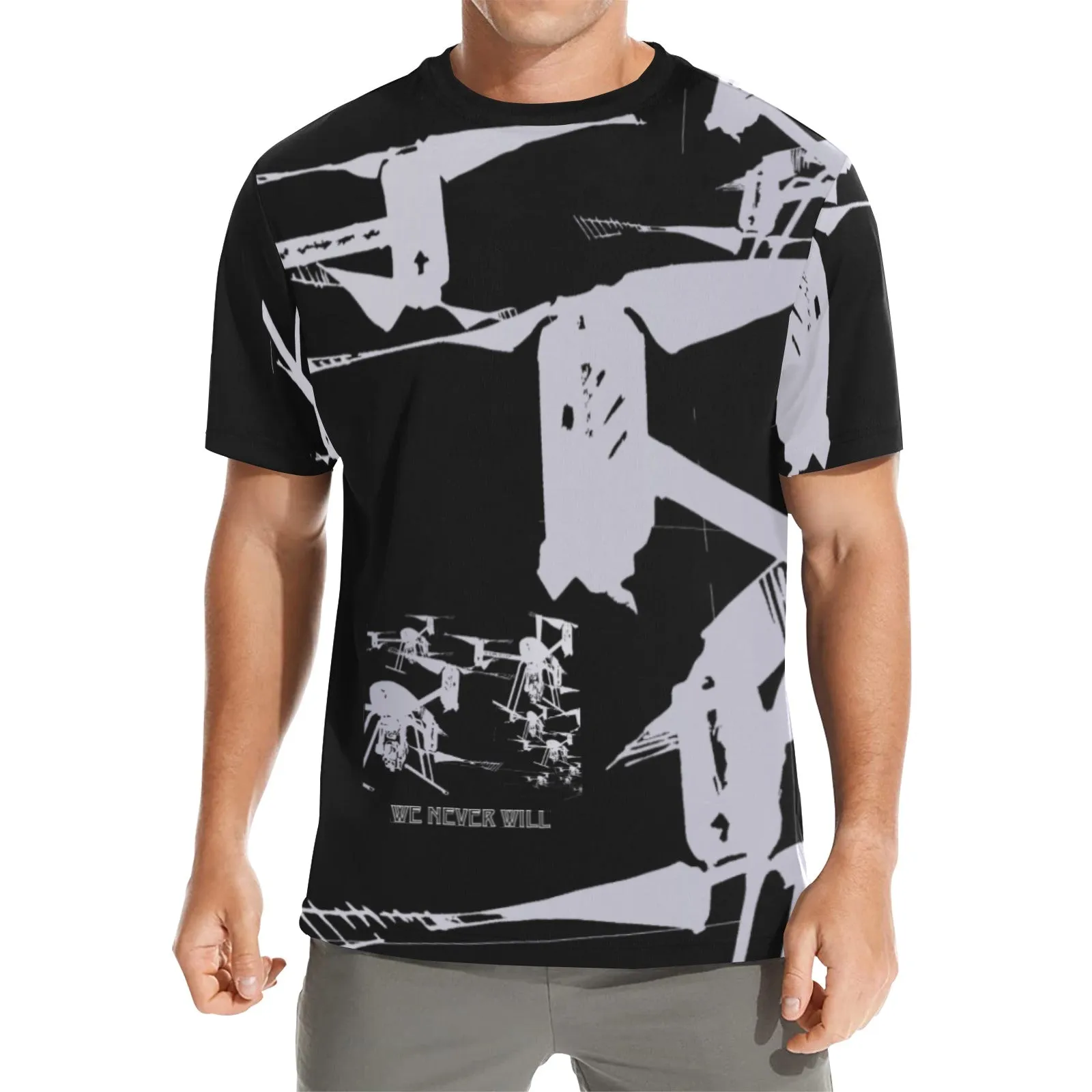 Drones Call To Duty Black Men's Crew Neck T-shirt
