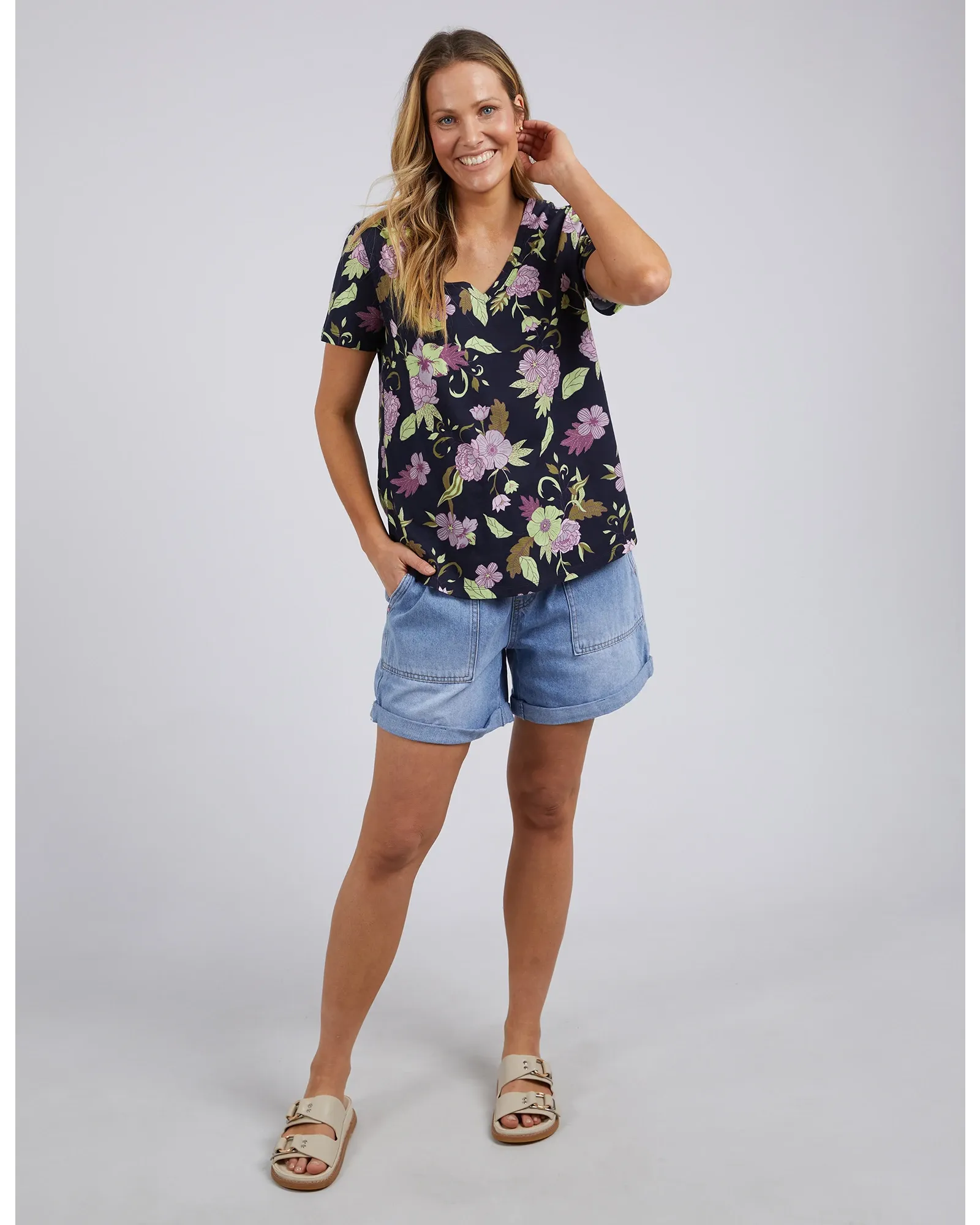 Emmaline V Neck Tee - Navy Floral