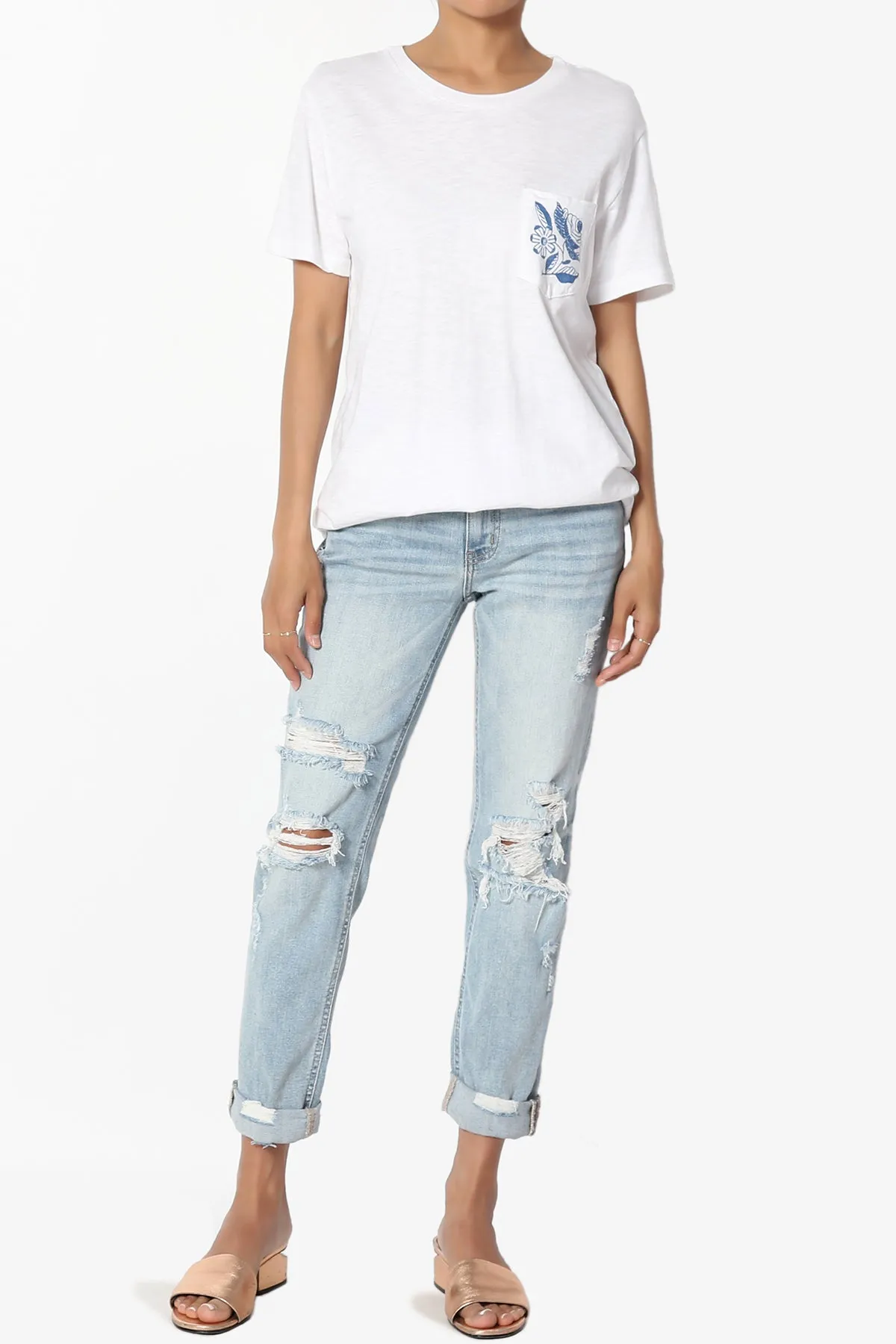 Enzia Floral Pocket Short Sleeve Tee