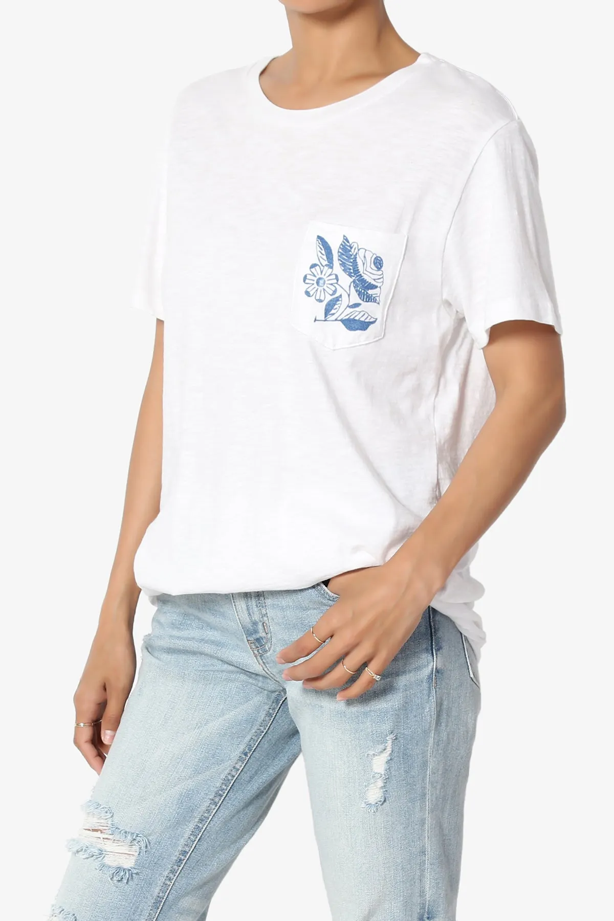 Enzia Floral Pocket Short Sleeve Tee