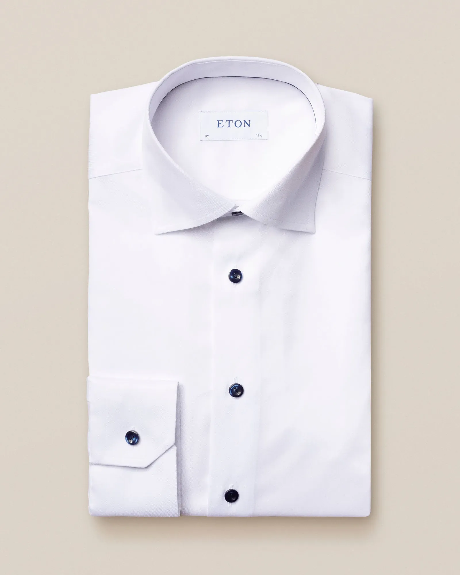 ETON- White Signature Twill Shirt - Navy Details