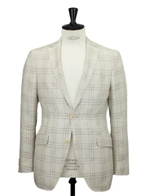 Etro Greige Cotton, Linen & Hemp Windowpane Jacket