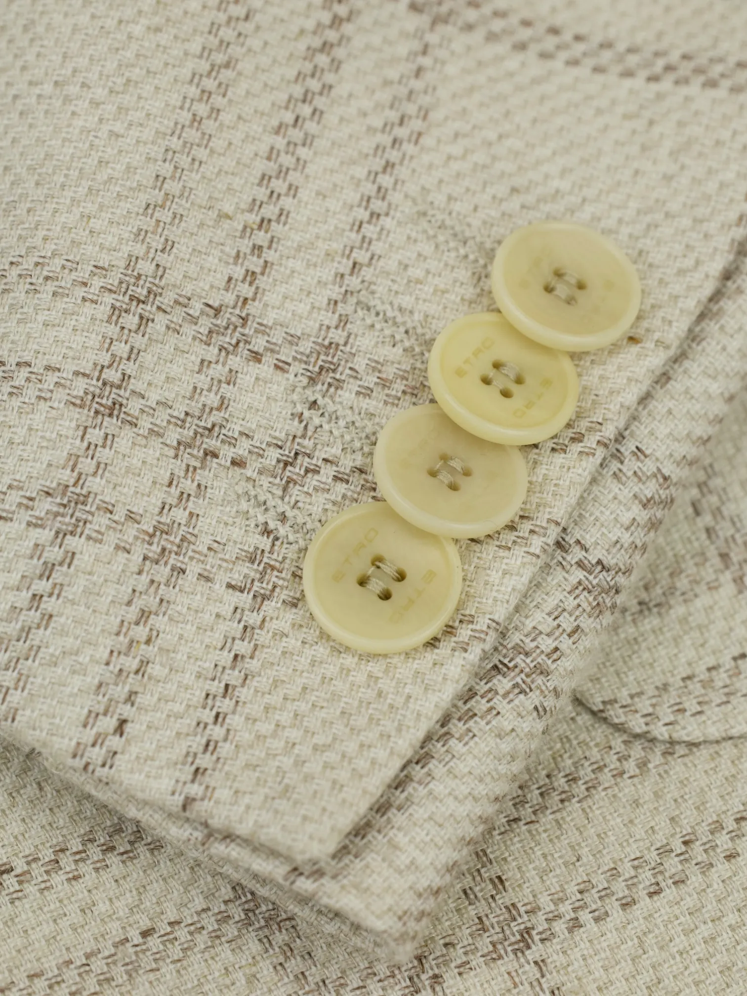 Etro Greige Cotton, Linen & Hemp Windowpane Jacket