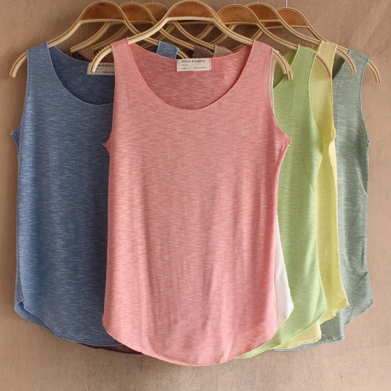 Fashion Women Sleeveless Shirt Ladies Singlets Bamboo Cotton Casual Tops Vest 10 Colors