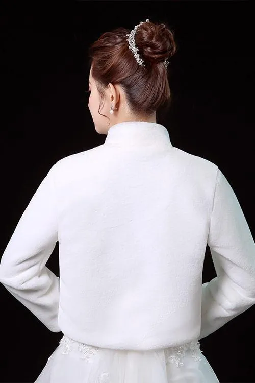 Faux Fur Bridal Wrap Wedding Coat with Long Sleeves