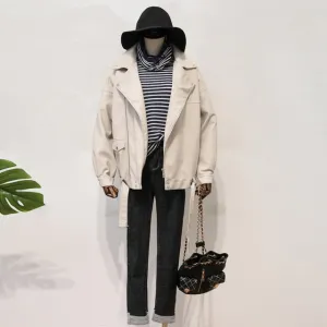 Faux Soft Leather Jacket Women Loose Female Turndown Collar Overcoat