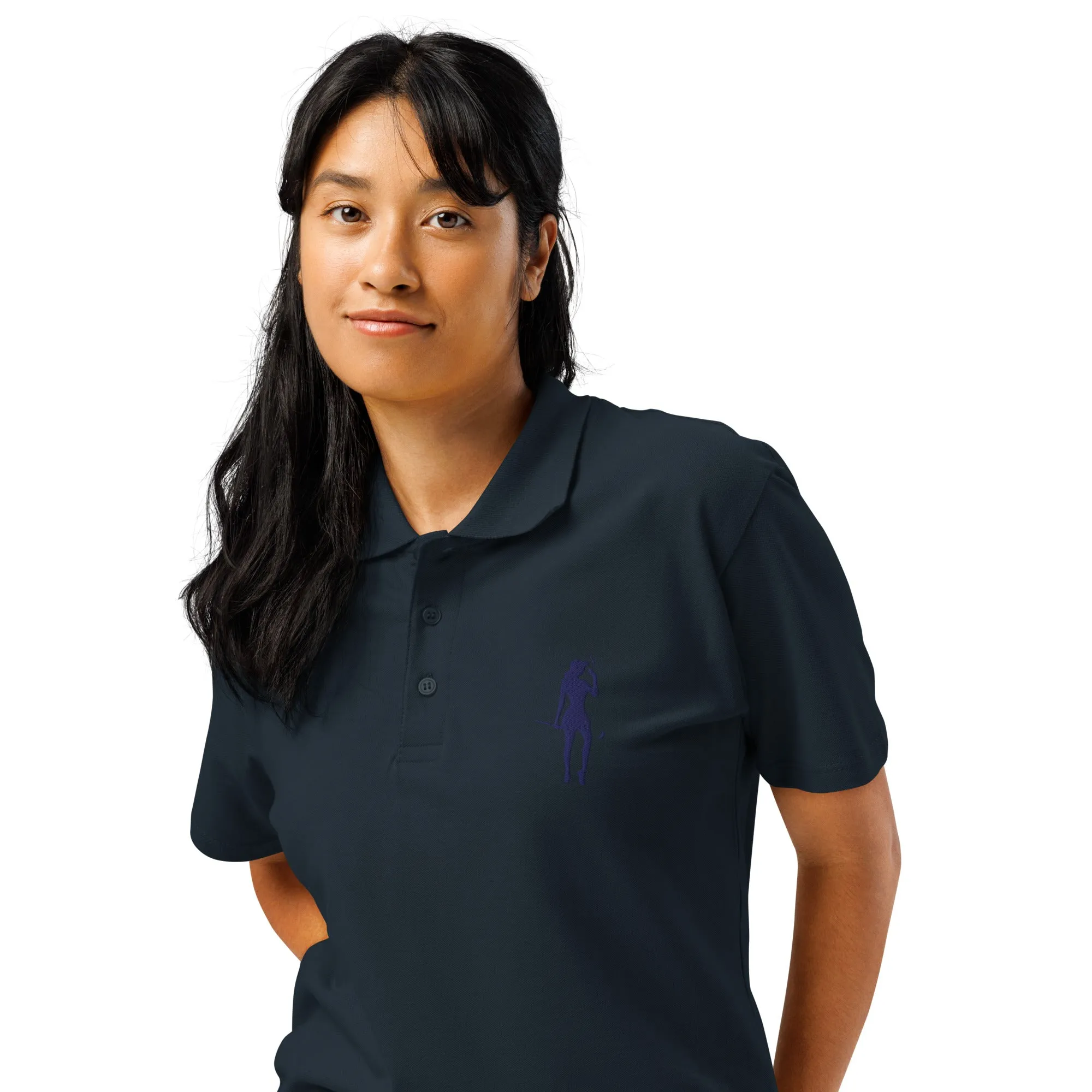 Female Golfer Premium Pique Embroidered Polo Shirt - Navy Blue