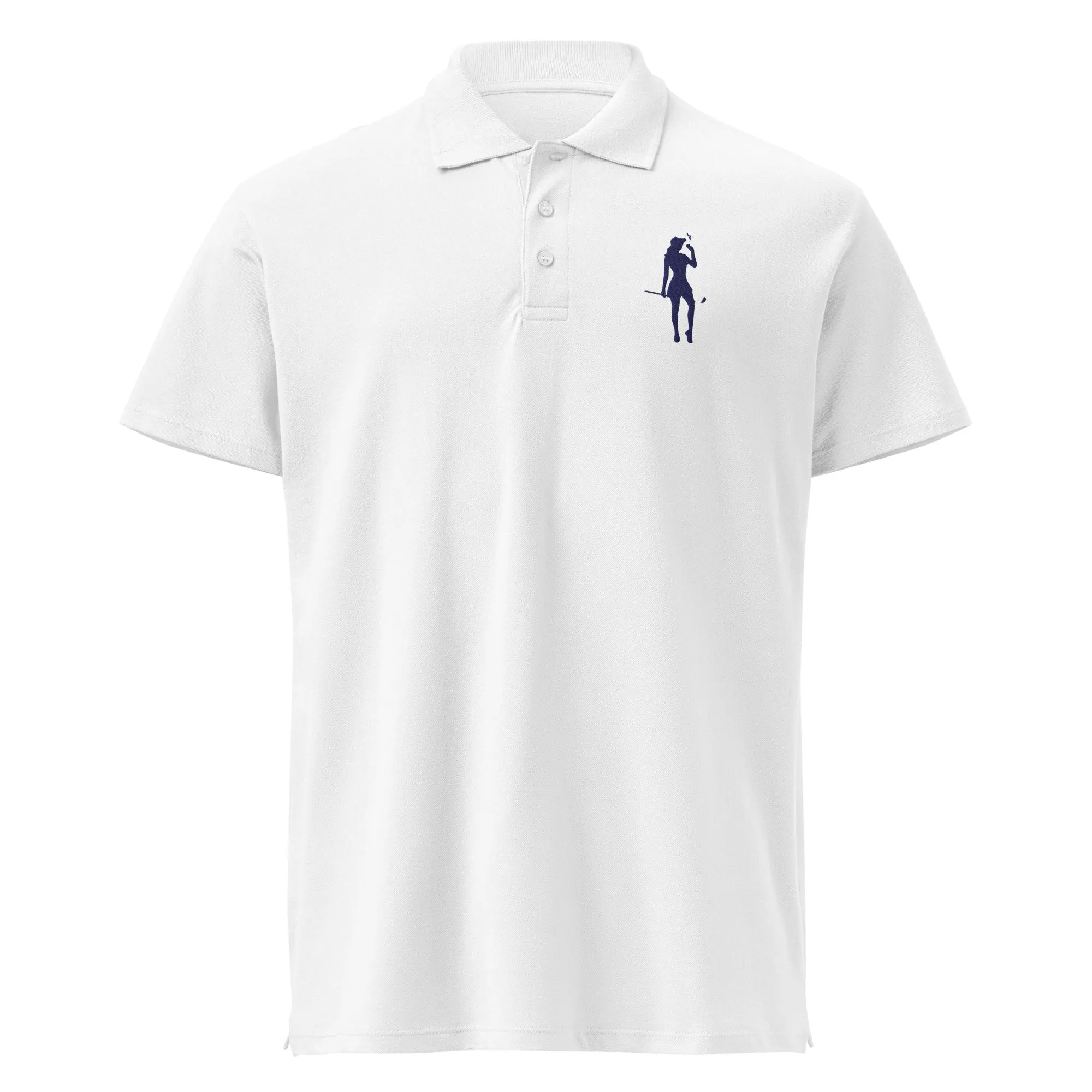 Female Golfer Premium Pique Embroidered Polo Shirt - Navy Blue