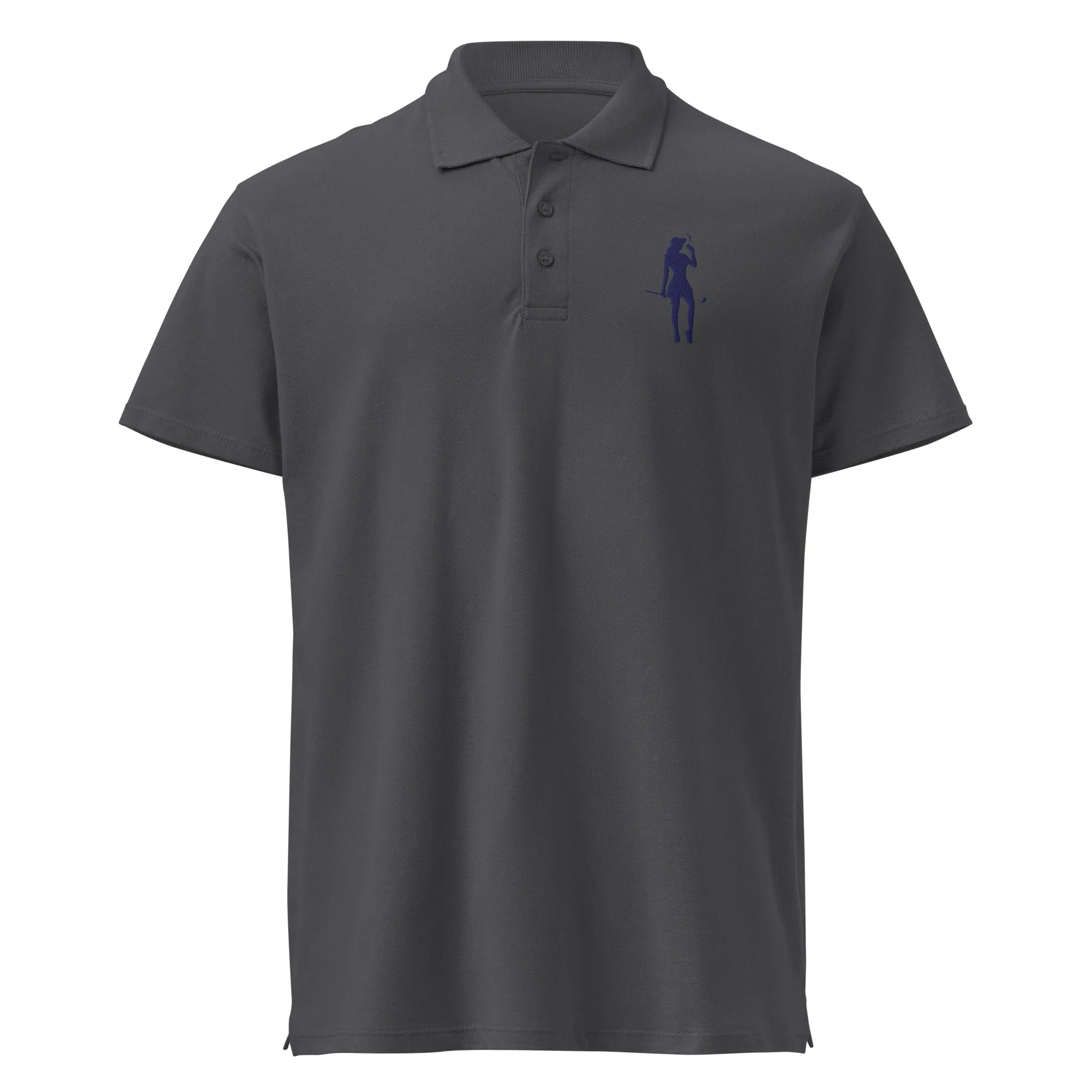 Female Golfer Premium Pique Embroidered Polo Shirt - Navy Blue