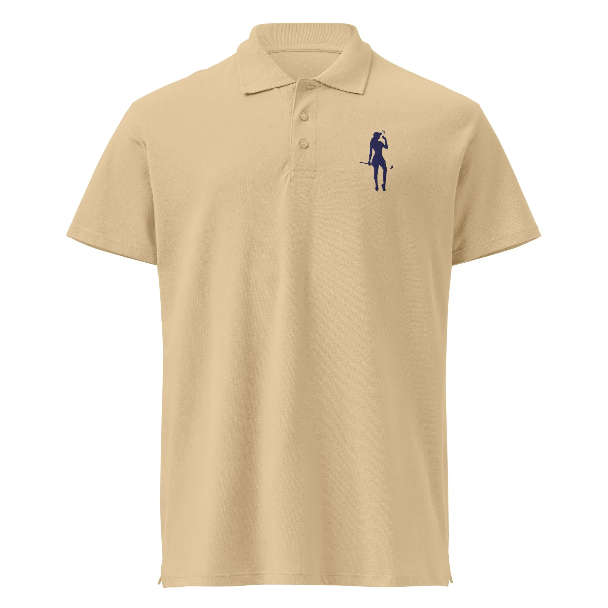 Female Golfer Premium Pique Embroidered Polo Shirt - Navy Blue