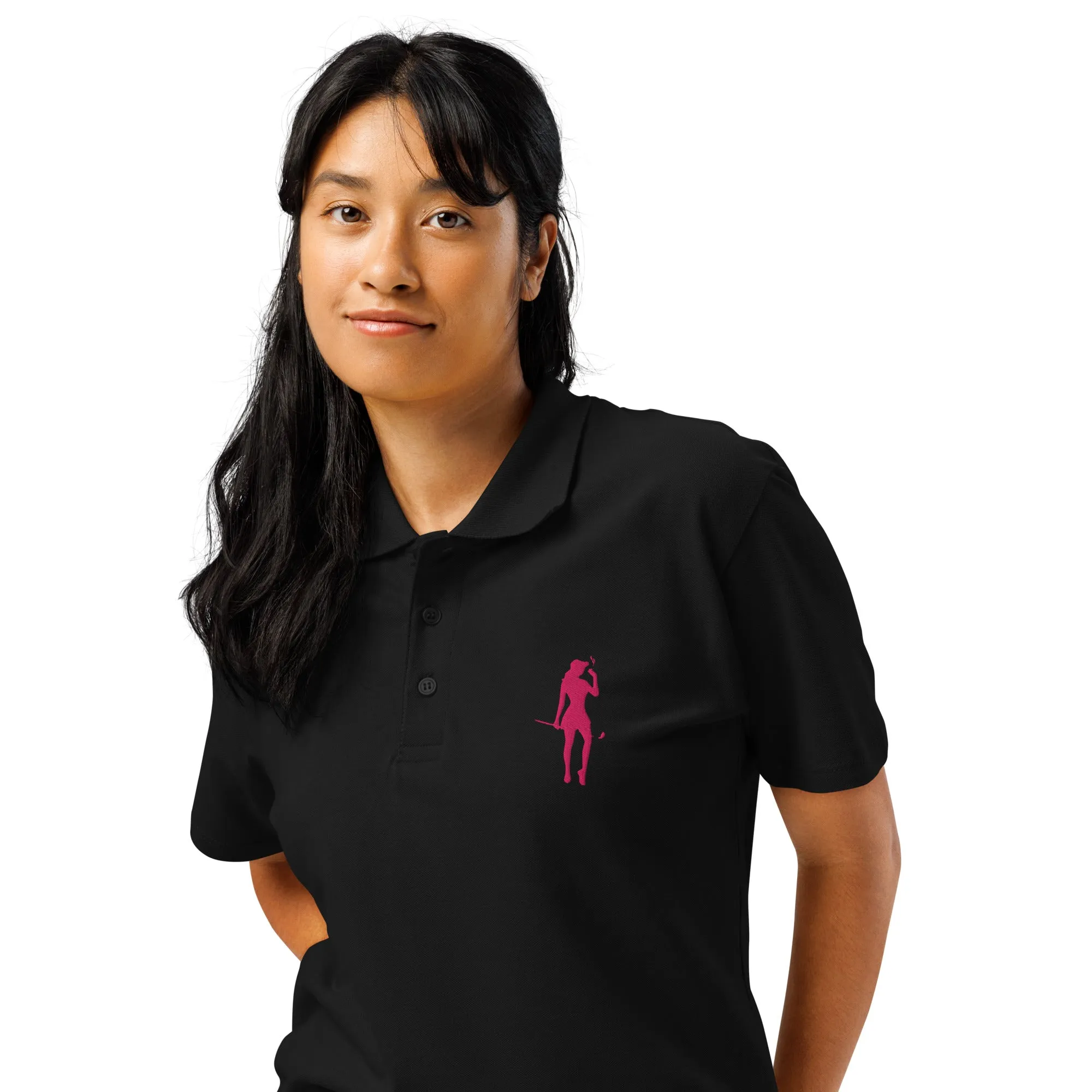 Female Golfer Premium Pique Embroidered Polo Shirt - Pink