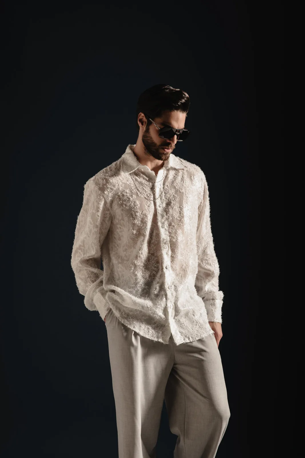 Fete Sequined Shirt White