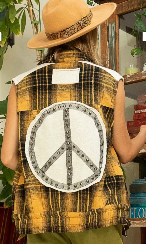 FINAL SALE WAS $72.99   Warm Collared Vest Jacket with Peace Emblem
