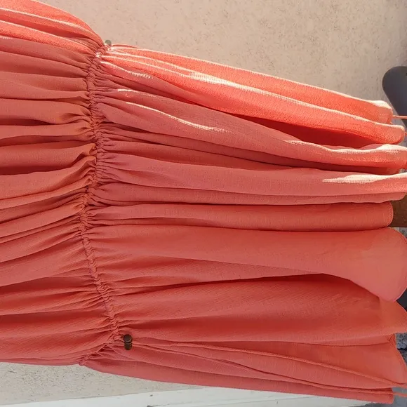 Free People One Shoulder Gathered Mini Summer Dress in Peach Orange size Large